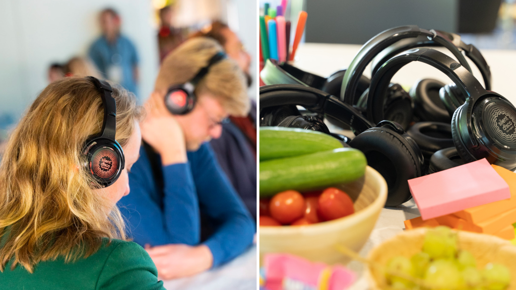 Toekomstverhaal met silent disco koptelefoons