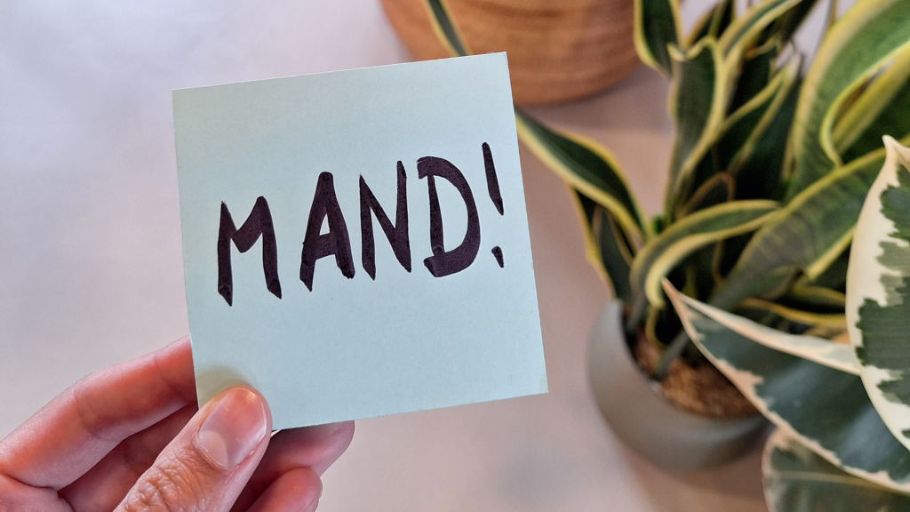 Afbeelding van post-it met daarop 'mand', als referentie aan 'houd de visie kort maar krachtig'